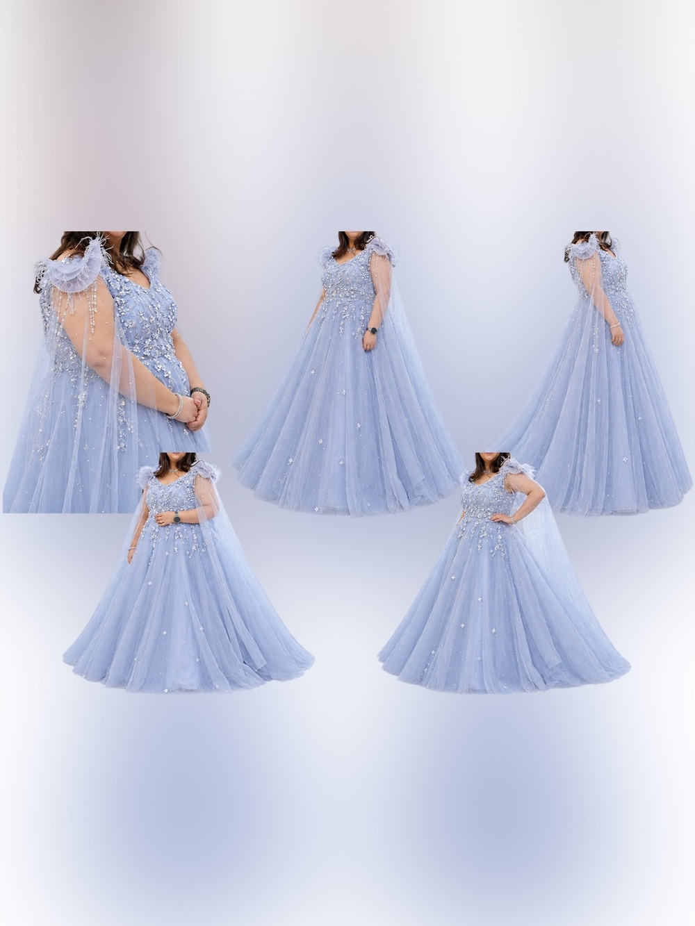 Luxury Plus Size Light Blue/Lilac Tulle Ball Gown Dress with Sequins